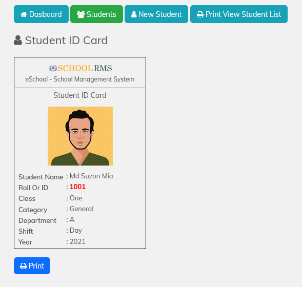 eSchool WP - school management system for WordPress Student ID Card